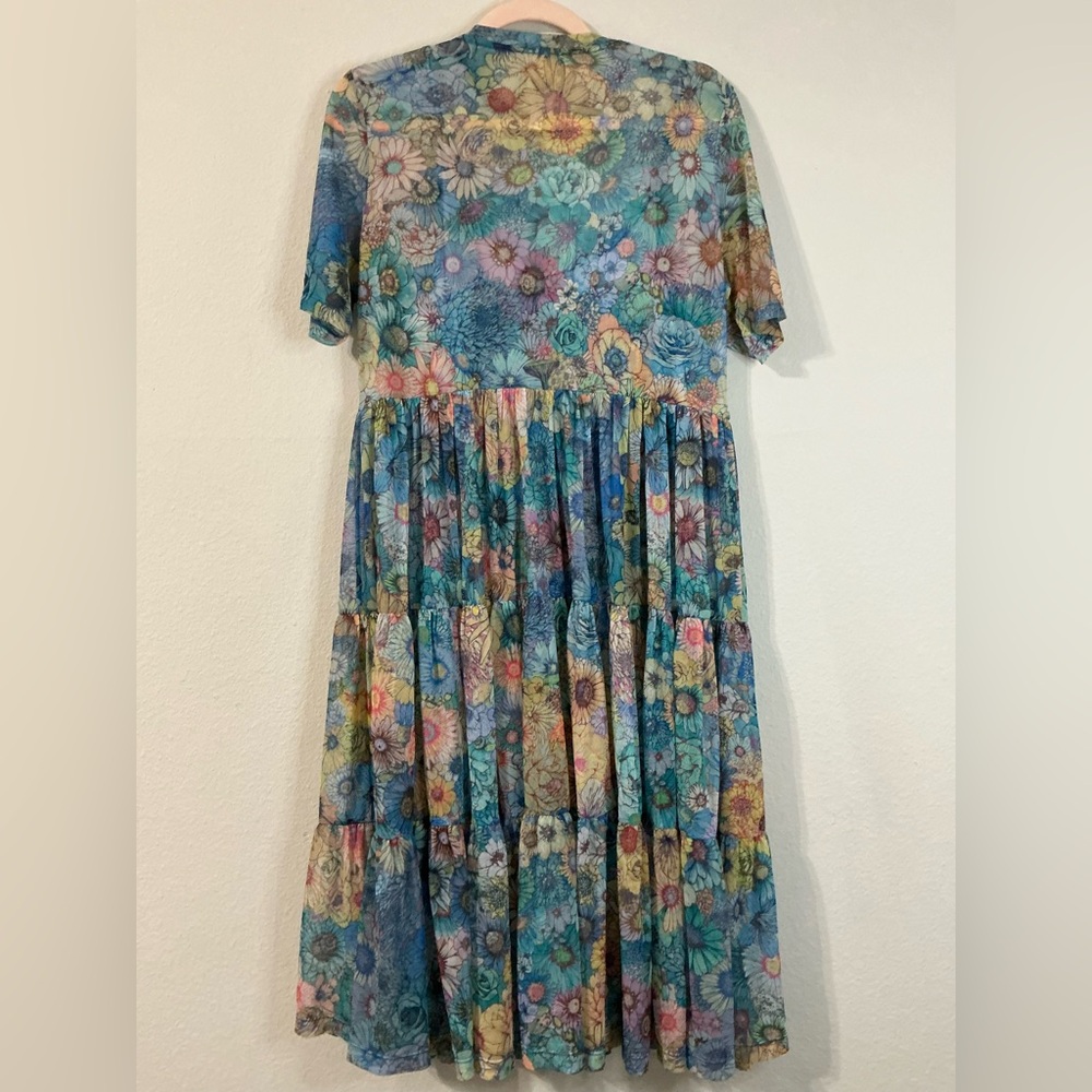 Johnny Was Florentina Mesh Tiered Slip Dress Multi Floral Size Medium - Picture 7 of 16